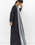 Fluid Shawl Lapel Abaya in Printed Dark Blue RTW