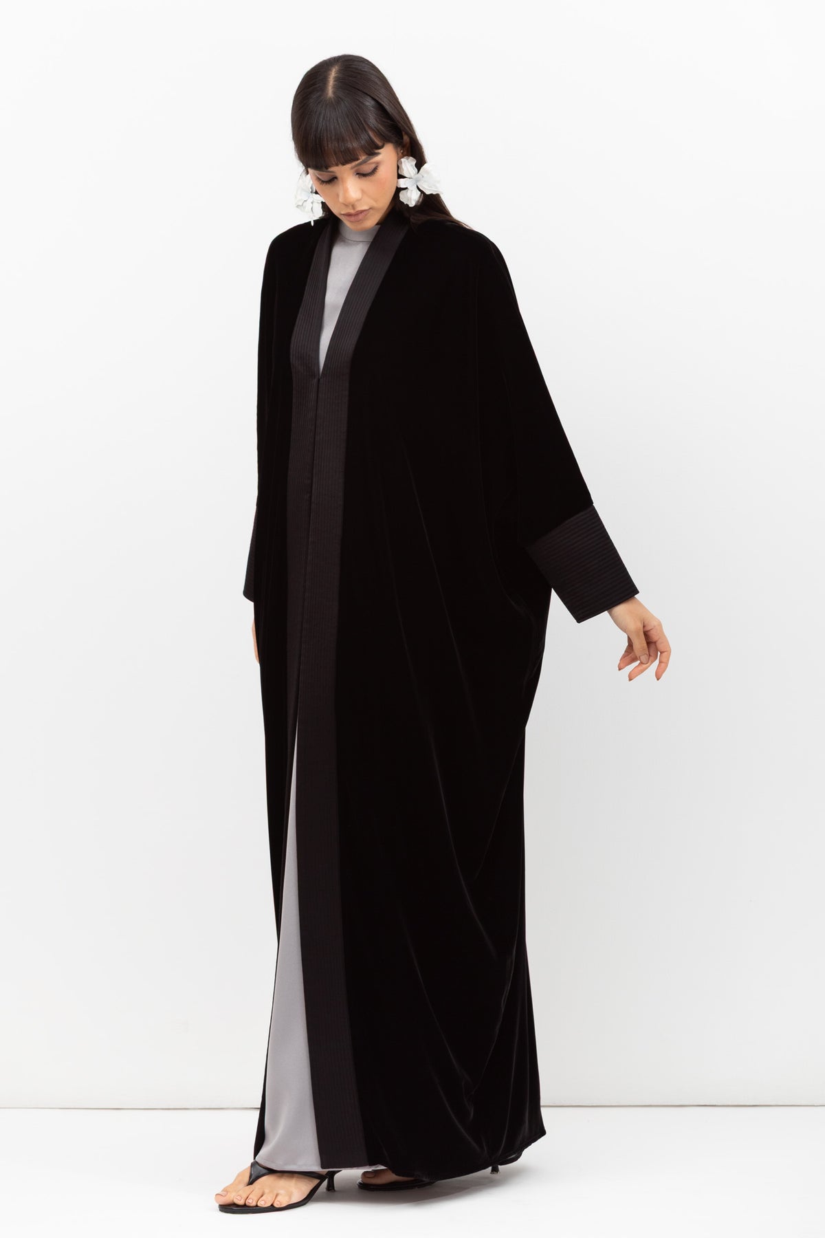 Velvet Butterfly Abaya with Quilted Details in Black