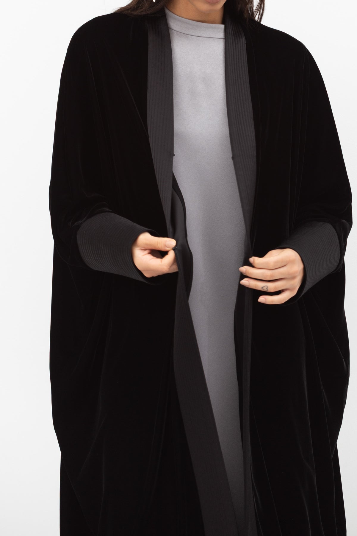 Velvet Butterfly Abaya with Quilted Details in Black