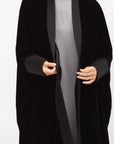 Velvet Butterfly Abaya with Quilted Details in Black