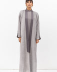 Winter Coat Abaya with Satin Collar in Textured Grey