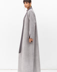 Winter Coat Abaya with Satin Collar in Textured Grey RTW