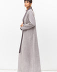Winter Coat Abaya with Satin Collar in Textured Grey