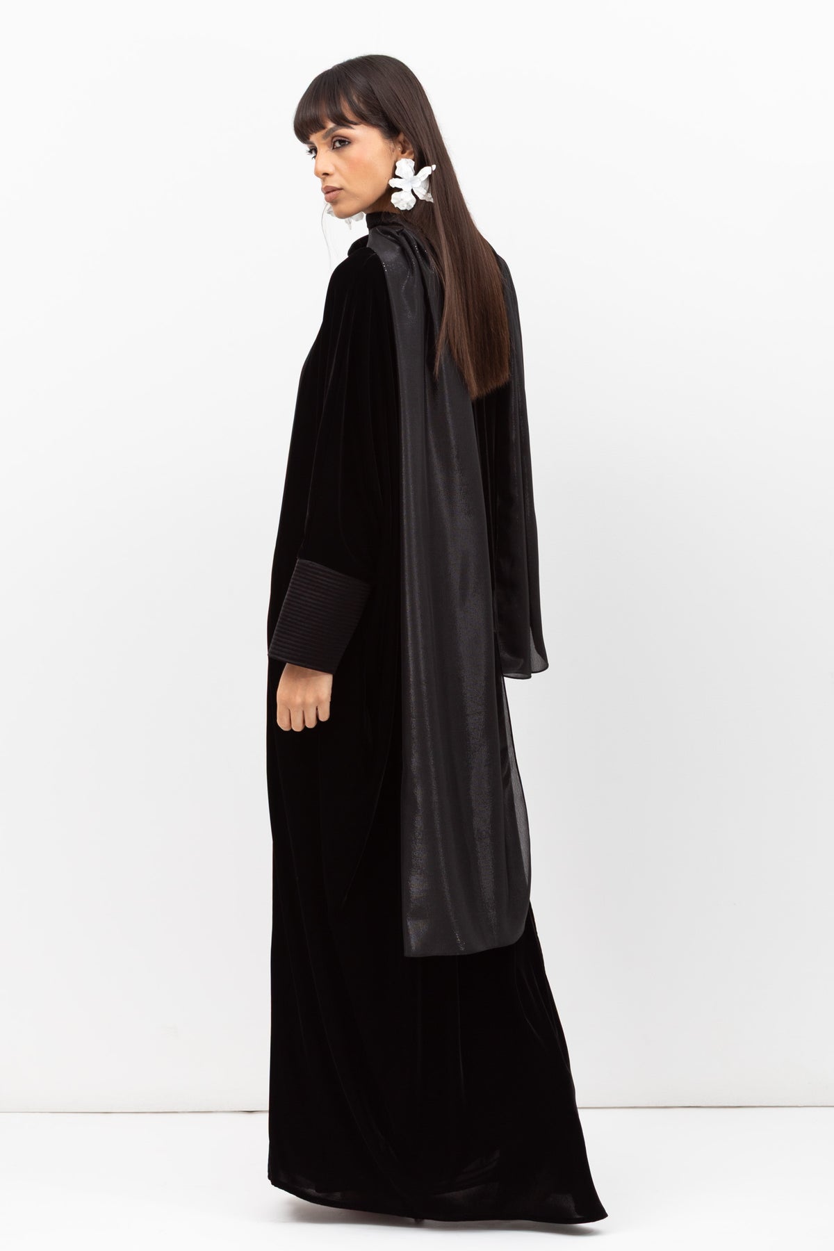Velvet Butterfly Abaya with Quilted Details in Black