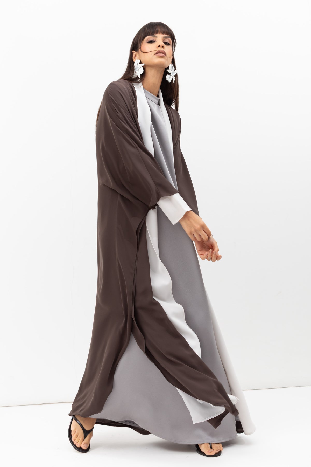 Double Flow Abaya in Matte Taupe RTW