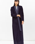Winter Coat Abaya with Satin Collar in Textured Navy