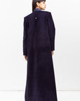 Winter Coat Abaya with Satin Collar in Textured Navy