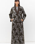 Tuxedo Abaya in Velvet Flower Jacquard in Grey Green RTW