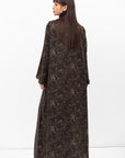 Fluid Shawl Lapel Abaya in Printed Dark Green