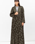 Structured Abaya in Feather Print Olive