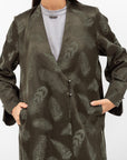 Structured Abaya in Feather Print Olive