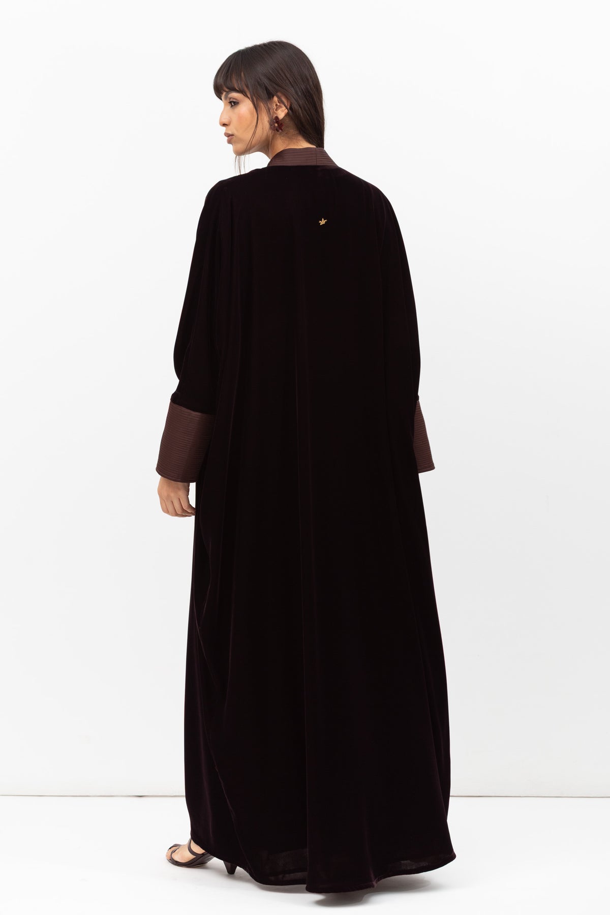 Velvet Butterfly Abaya with Quilted Details in Brown