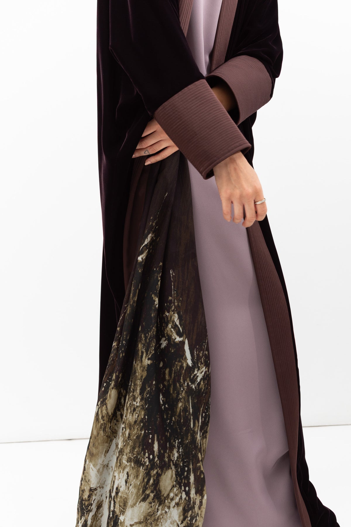 Velvet Butterfly Abaya with Quilted Details in Brown
