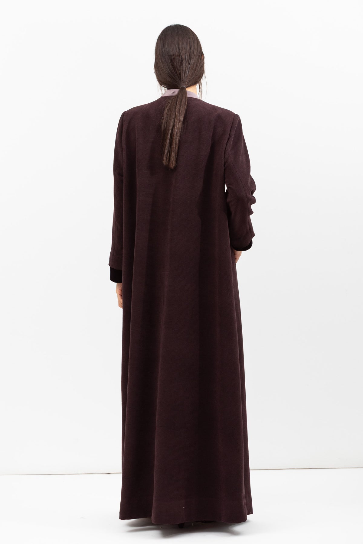 Winter Coat Abaya with Velvet Front in Brown