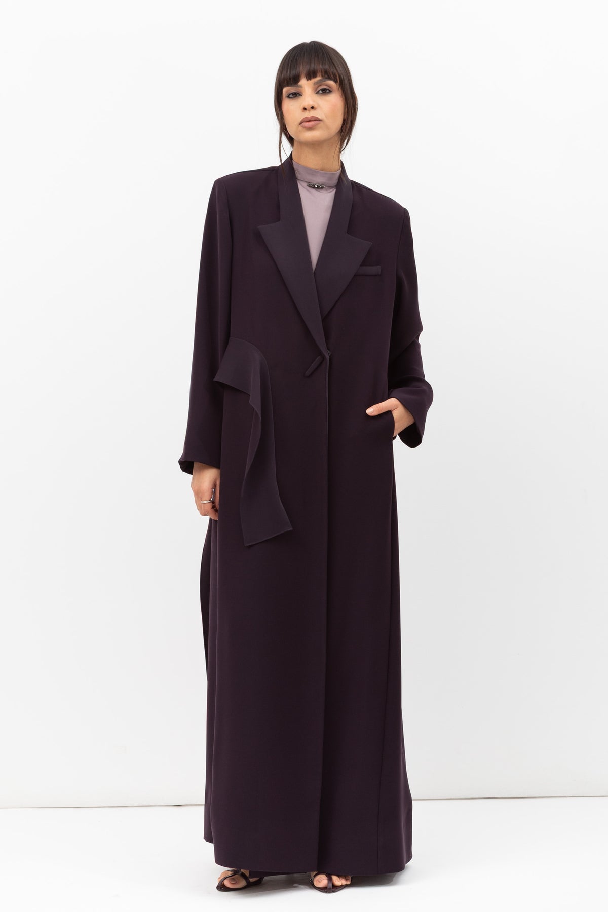 Tuxedo Abaya with Sash in Dark Purple RTW