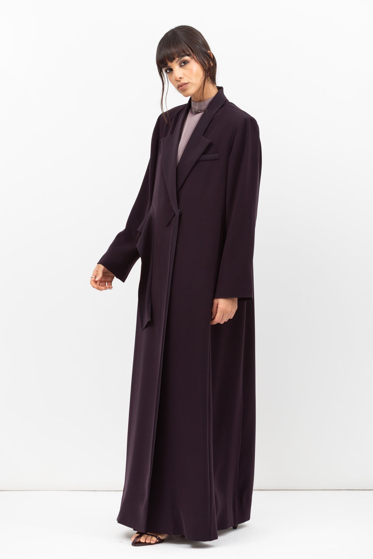 Tuxedo Abaya with Sash in Dark Purple RTW