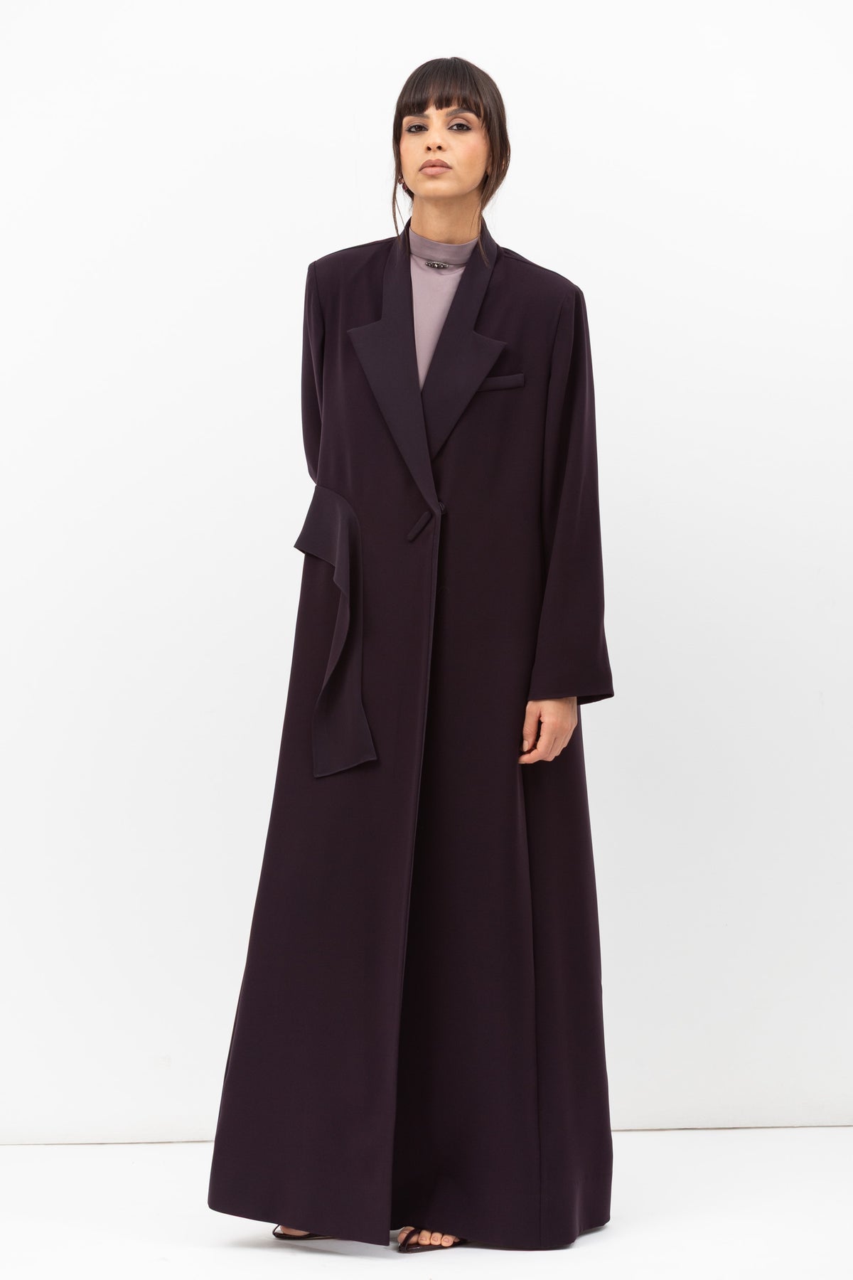 Tuxedo Abaya with Sash in Dark Purple RTW