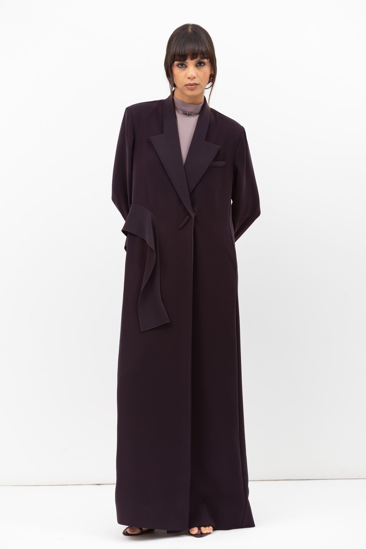 Tuxedo Abaya with Sash in Dark Purple RTW