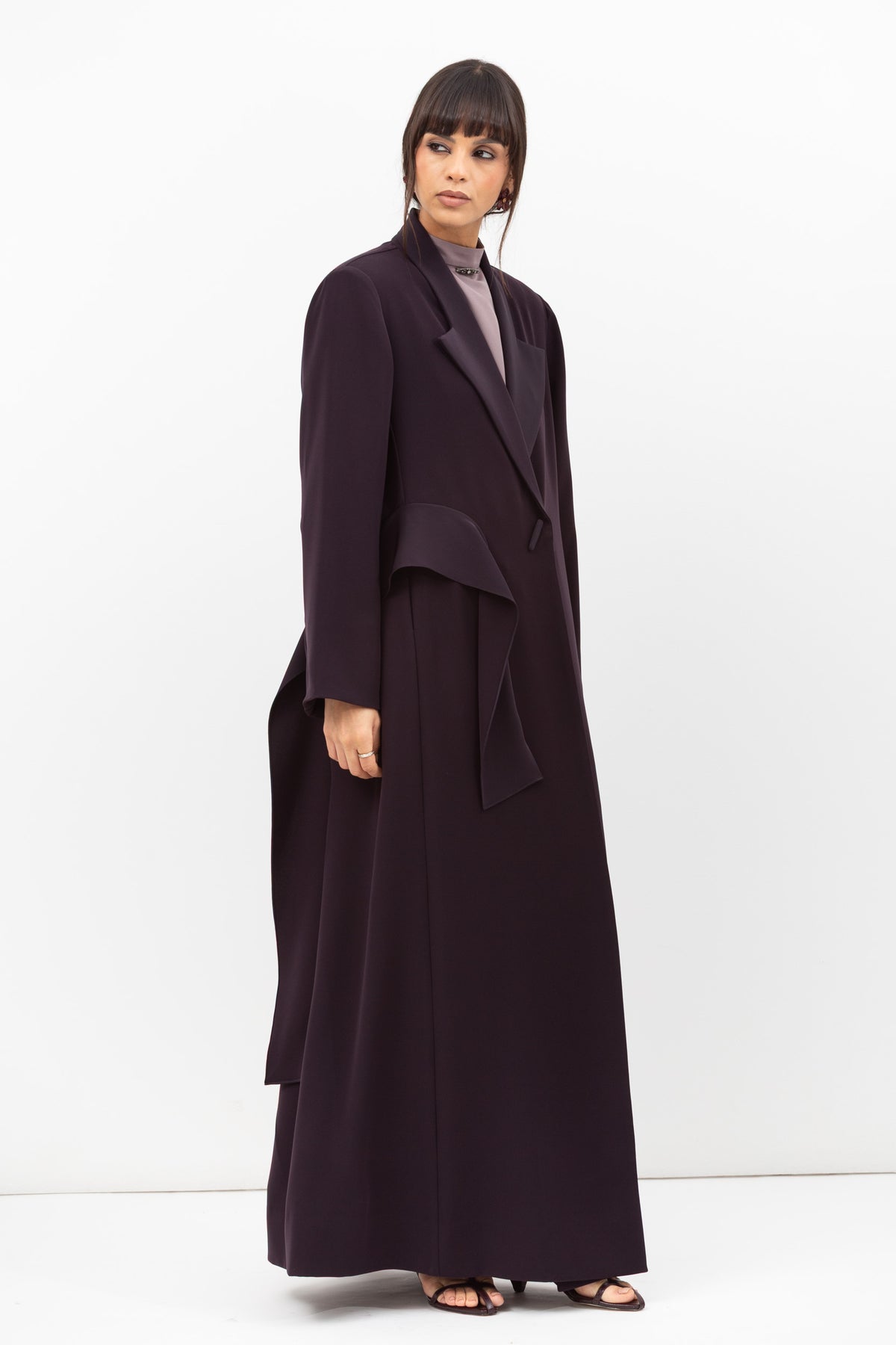 Tuxedo Abaya with Sash in Dark Purple RTW