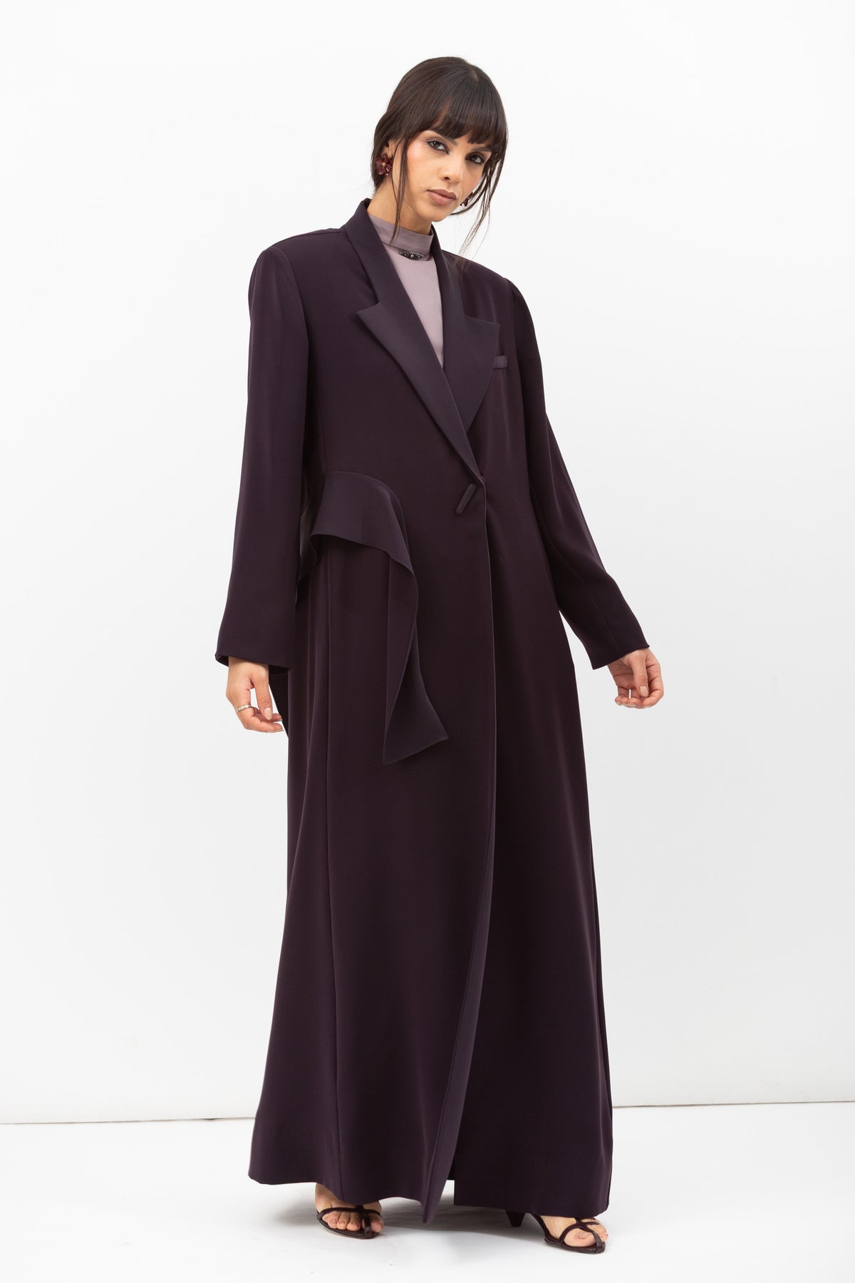 Tuxedo Abaya with Sash in Dark Purple RTW