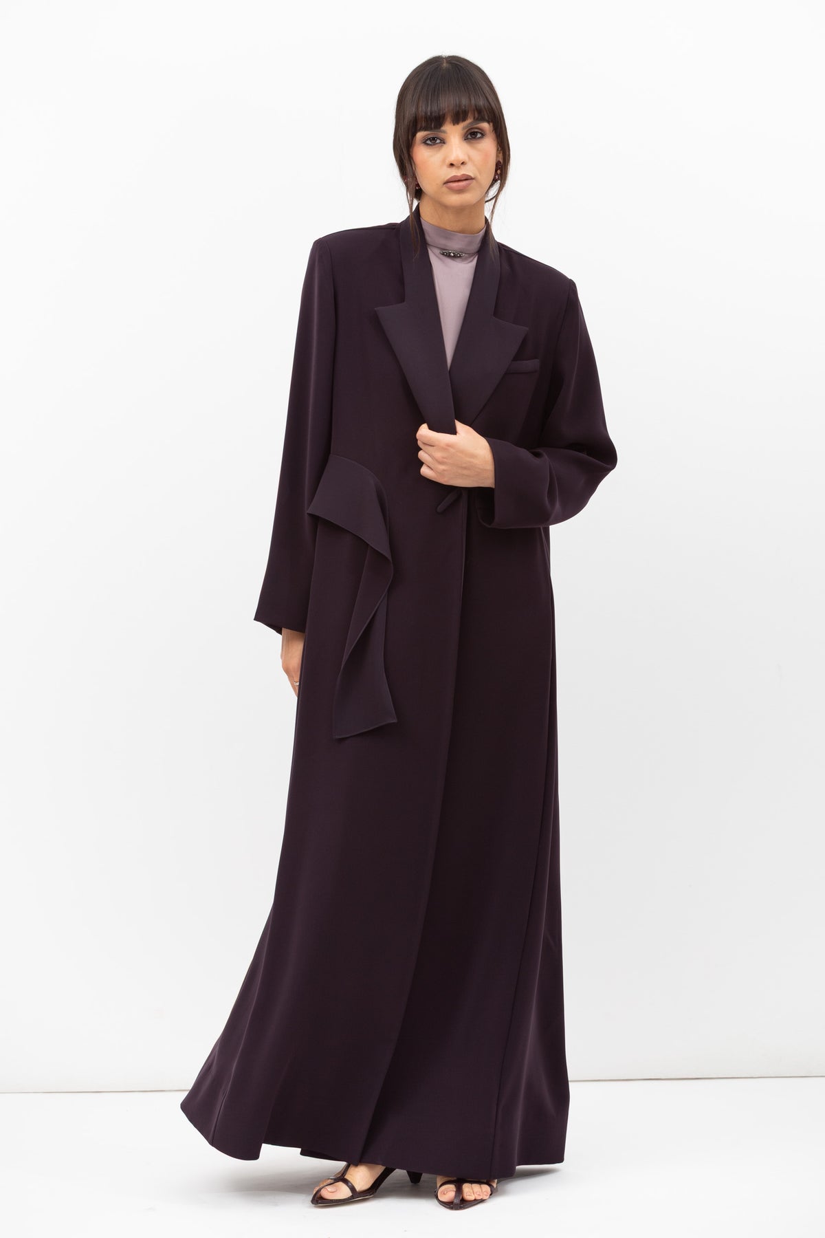 Tuxedo Abaya with Sash in Dark Purple RTW