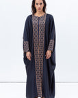 Butterfly Abaya in Navy Blue with Geometric Print