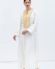 Straight Cut Silk Kaftan in Ivory with Golden Japanese Collar