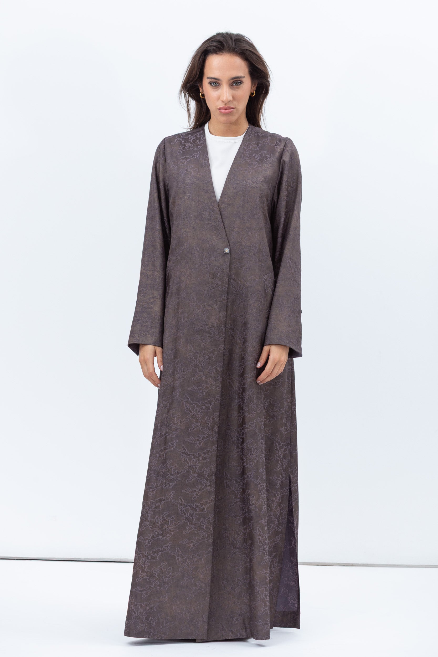 Textured Jacquard Abaya in Antique Grey RTW