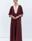 Deep Burgundy Kaftan with Shimmery Golden Collar