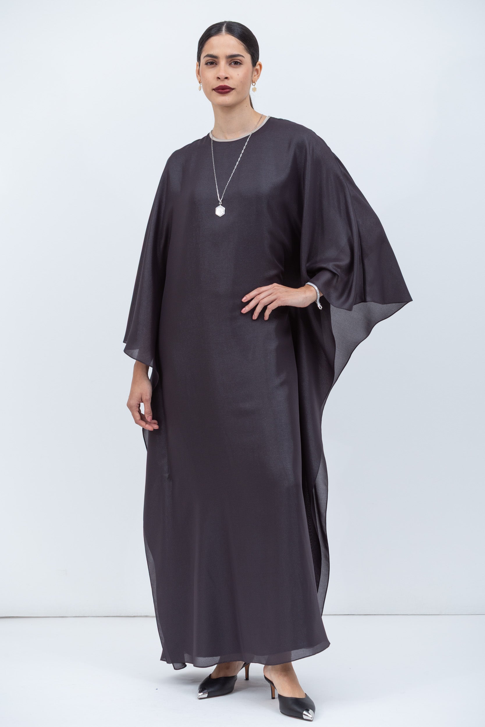 Metallic Effect Dark Brown Flowy Kaftan RTW