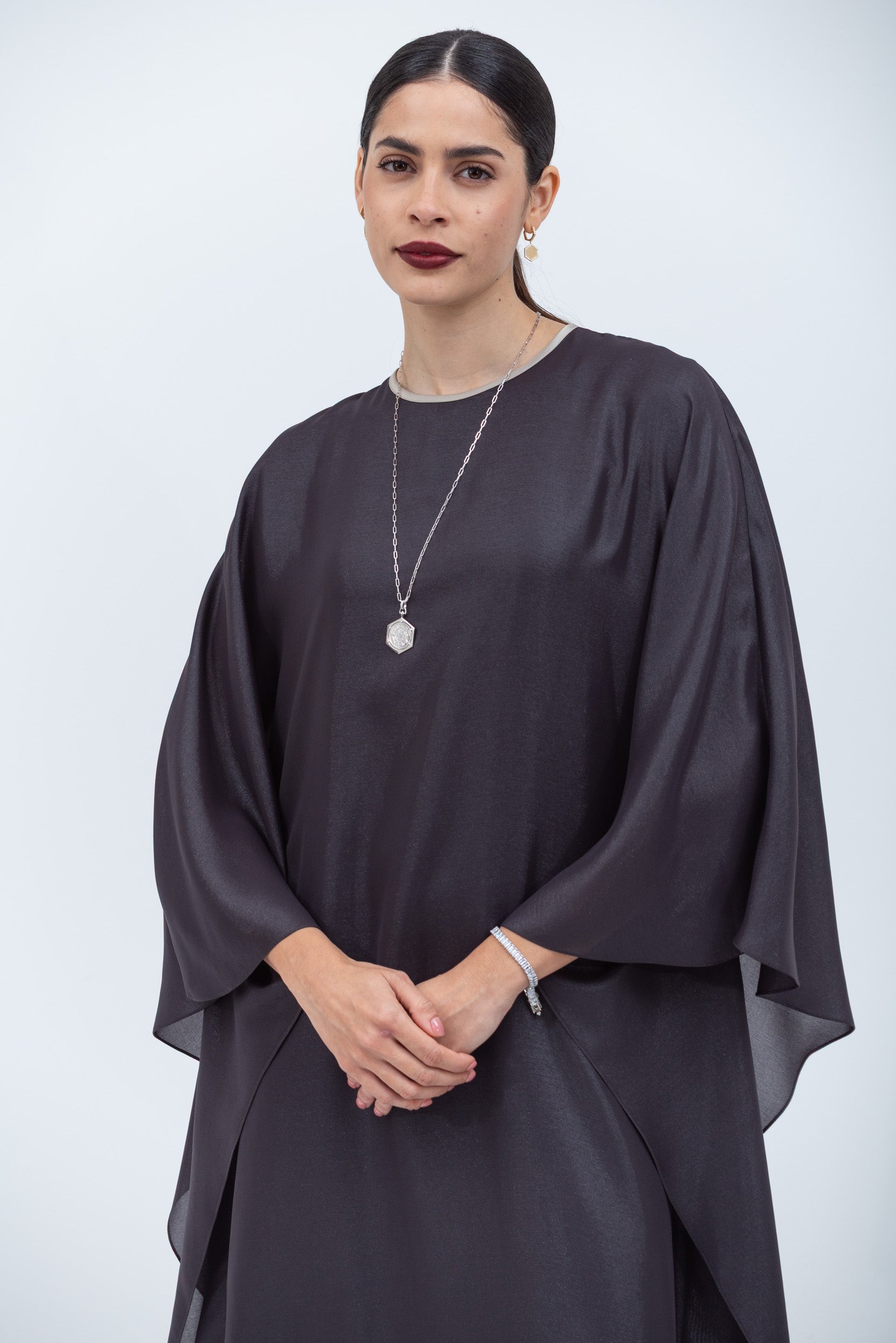 Metallic Effect Dark Brown Flowy Kaftan RTW