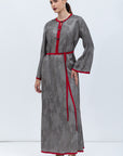 Gray Kaftan Dress with Red Details