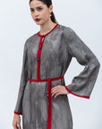 Gray Kaftan Dress with Red Details