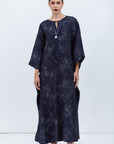 Textured Kaftan in Blue with Silver Print