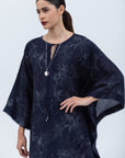 Textured Kaftan in Blue with Silver Print