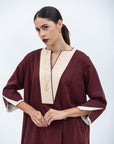 Deep Burgundy Kaftan with Shimmery Golden Collar