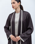 Premium Satin Abaya in Brown with Fringe Details