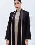 Premium Satin Abaya in Black with Fringe Details
