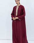 Straight Cut Silk Kaftan in Maroon with Back Detail