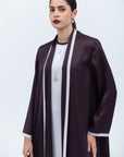 Premium Satin Abaya in Brown Burgundy with Fringe Details RTW