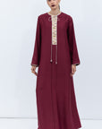 Straight Cut Silk Kaftan in Maroon with Back Detail
