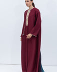 Straight Cut Silk Kaftan in Maroon with Back Detail