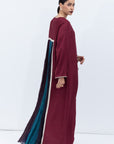 Straight Cut Silk Kaftan in Maroon with Back Detail