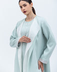 Tencel Twill Abaya in Mint Green with Silk Organza Details RTW