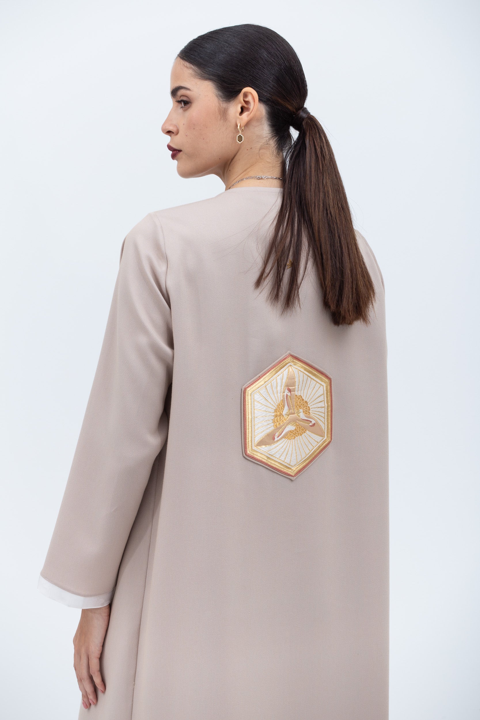 Tencel Twill Blush Pink Abaya with Silk Organza Detailing RTW