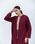 Straight Cut Silk Kaftan in Maroon with Back Detail