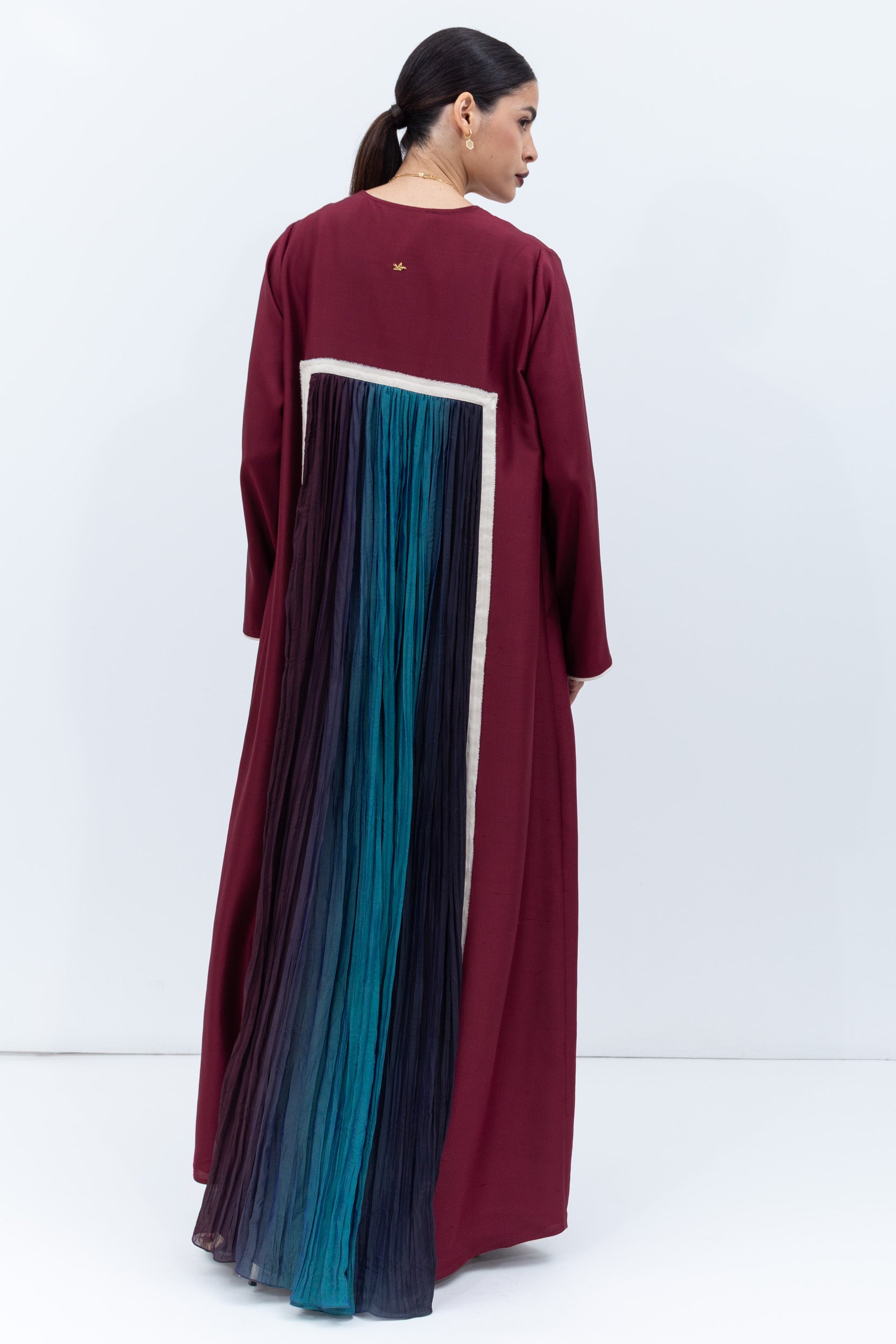 Straight Cut Silk Kaftan in Maroon with Back Detail