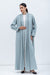 Tencel Twill Abaya in Blue Green with Double Piping Details