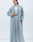 Tencel Twill Abaya in Blue Green with Double Piping Details