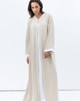Front Closing Abaya in Cream with High V Neck
